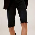 Mango  Biker Style Denim Raw Hem Bermuda Shorts in Black Photo 2