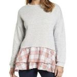 Caslon  Plaid Ruffle bottom mixed media crew neck sweater S Photo 0