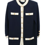 St. John  Evening Santana Knit Navy Blue Gold Nugget Buttons Jacket *Flaw 4 Photo 0