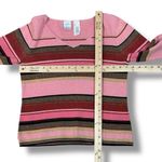 Emma James  Petite Striped Multicolor V Neck Sweater Pink Brown Large Photo 10