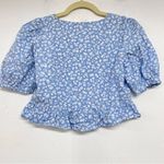 ZARA  Blue White Ditsy Floral Puff Sleeve Button Down Crop Top Blouse S Ruffled Photo 4