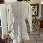 ZARA  linen blend dress long sleeve white ivory size M smocked ruffle Photo 4