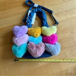 Handmade  Colorful Fluffy Heart Hand Bag, Adjustable Shoulder Strap, Blue, Denim Photo 13