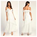 Lulus NWT  Radiant in Ruffles White Lace Cold Shoulder Maxi Dress XS Bridal Photo 1