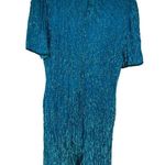 Laurence Kazar Vintage 80s Turquoise Sequin Shiny 100% Silk Dress Photo 1