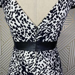 Tibi  Animal Print Leather‎ Panel Dress Black Cream Size US 2 Photo 9