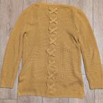 Pinque Cardigan Sweater M Medium Mustard Lace Up Back Yellow Gold Long Tunic Photo 5