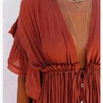 Unbranded Coral Red Maxi Dress Swim Coverup with Ruffle Sleeves Size M Photo 9