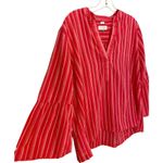 Loft Ann Taylor  The Softened Shirt‎ Red White Striped Bell Sleeve Tunic Top - M Photo 7