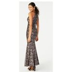 Nightway Keyhole Neck Sleeveless Scalloped Black Shimmery Lace Formal Gown, 4 Photo 2