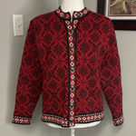 L.L.Bean Merino Wool Snowflake Nordic Fair Isle Cardigan Vintage Sweater Small Photo 0
