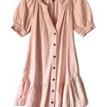 Pilcro  Anthropologie Pale Pink Cotton Linen Button Down Puff Sleeve Dress XXS Photo 0