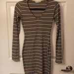 Bear Dance Ribbed Bodycon V-Neck Mini Dress Striped Long Sleeve Small Like New Photo 4