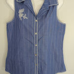 Liz Claiborne  Striped Sleeveless Collared Floral Lace Patchwork Top Small Photo 0