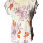 Rachel Roy Blouse Size Small White Floral Casual Short Sleeves Linen Spring Orange Photo 0