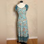 OSTOO Womens Short Sleeve Boho Floral Feminine Tiered Flowy Long Maxi Dress|SZ:M Blue Size M Photo 15