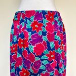 Vintage Floral Midi Skirt Size L Bright 80s Elastic Waist Pleated Front Size L Photo 1