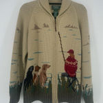 Ralph Lauren Vintage Lauren  Hand Knit Landscape Wool Cardigan sz M Fisherman Dog Photo 0