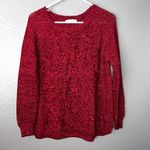 Studio Works  Red Cotton Cable Knit Sweater, V-neck, Size Large Photo 4