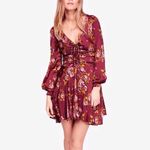 Free People Morning Light Mini Dress Long Sleeve Floral Satin Purple Size 0 New Photo 2