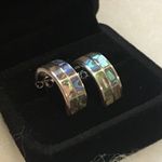Sterling Silver Vintage Abalone Inlay Demi Hoop Earrings Photo 3