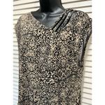 Nine West Tan/Black Animal Print Strap Detail Neck Cap Sleeve Blouse Size M Photo 1