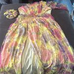 Women’s Floral One Shoulder Lightweight Summer Dress Leg Slit Cut Outs Size L Yellow Size L Photo 13