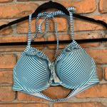 Aerie  Bridget Ruffle Trim Bikini Striped Underwire Halter Swim Top Blue Size 36C Photo 0