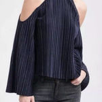 J.O.A. Blue Flare Sleeve Off The Shoulder Velvet Pleated Top Blouse Photo 0