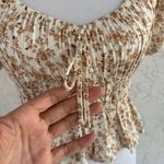 Arizona Jeans Arizona Jean Company Floral Smocked Blouse - Cream and Brown Photo 4