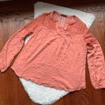 ⭐️ Peach Orange Long Sleeve Lace Inset V Neck Blouse Pink Photo 0