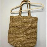 Straw Purse Shoulder Bag Blue Pom Poms Boho Summer Coastal Woven Tan Photo 1