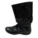 Prada Black Patent Leather Flat Boots Glossy Mid-Calf Size 38.5 Authentic w COA Photo 1
