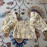 H&M  Yellow Floral Smocked Crop Top Blouse Puff Sleeve Square Neckline Small Photo 0