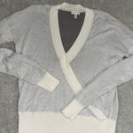 Garnet Hill White Tendu Surplice Neckline Pima Cotton Wrap Front Sweater size S Photo 0