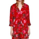 ZARA  red floral button front shirt dress womens medium blue tropical coconut Photo 1