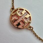 Tory Burch Round Light Pink Peach Logo Long Gold Tone Metal Necklace Photo 1