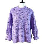 Aerie  Sweater Chunky Knit Pointelle Crochet Oversized Purple Women’s Size Small Photo 0