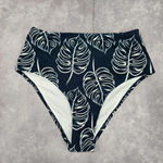SheIn  Blue Monstera Leaf High Waist Medium Bikini Bottom Swimwear Photo 0