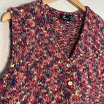 Vintage LizSport Colorful Rug Knit Vest Button Front Grandma Crochet Purple Y2K Size M Photo 1