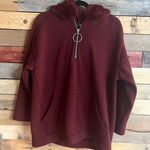 ZARA  Burgundy 1/4 Zip Fur Trim Hoodie‎ Small Photo 0