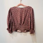 American Eagle  Outfitters Smocked Floral Peplum Sleeve Crop Top V-Neck M… Photo 4