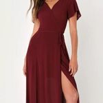 Lulus Heart Of Marigold Burgundy Wrap Maxi Dress Short Sleeve Size XL Maroon Photo 0