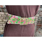 cinch belt embroidered goltone clasp floral pink green hippy Photo 1