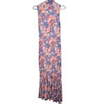 CAROLINE CONSTAS Blue Floral Mock Neck Sleeveless Trumpet Brigitta Gown Size M Size M Photo 5