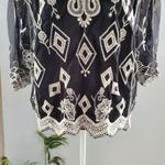 Ultra Pink Black Cream Boho Sheer Flowy Floral Shirt Size M Photo 3