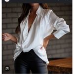 Olia Women’s Small Blouse Black Low Cut Plunging Neckline Satiny Relaxed Fit Black Photo 0