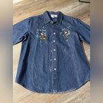 Disney Mickey Denim Sparkle Tis The Season Christmas Button Up Shirt Blue Size M Photo 3
