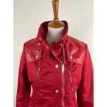 NWT Samantha Sipos Red Nylon Jacket Leather Trim Hooded Trench Coat Size S Photo 12