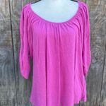 Avenue Pink Flowy Ruched Arm 3/4 Sleeve Top Size 3X Photo 0